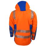 Orangene HiVis Winter Softshelljacke mit royalblauer Kontrastfarbe